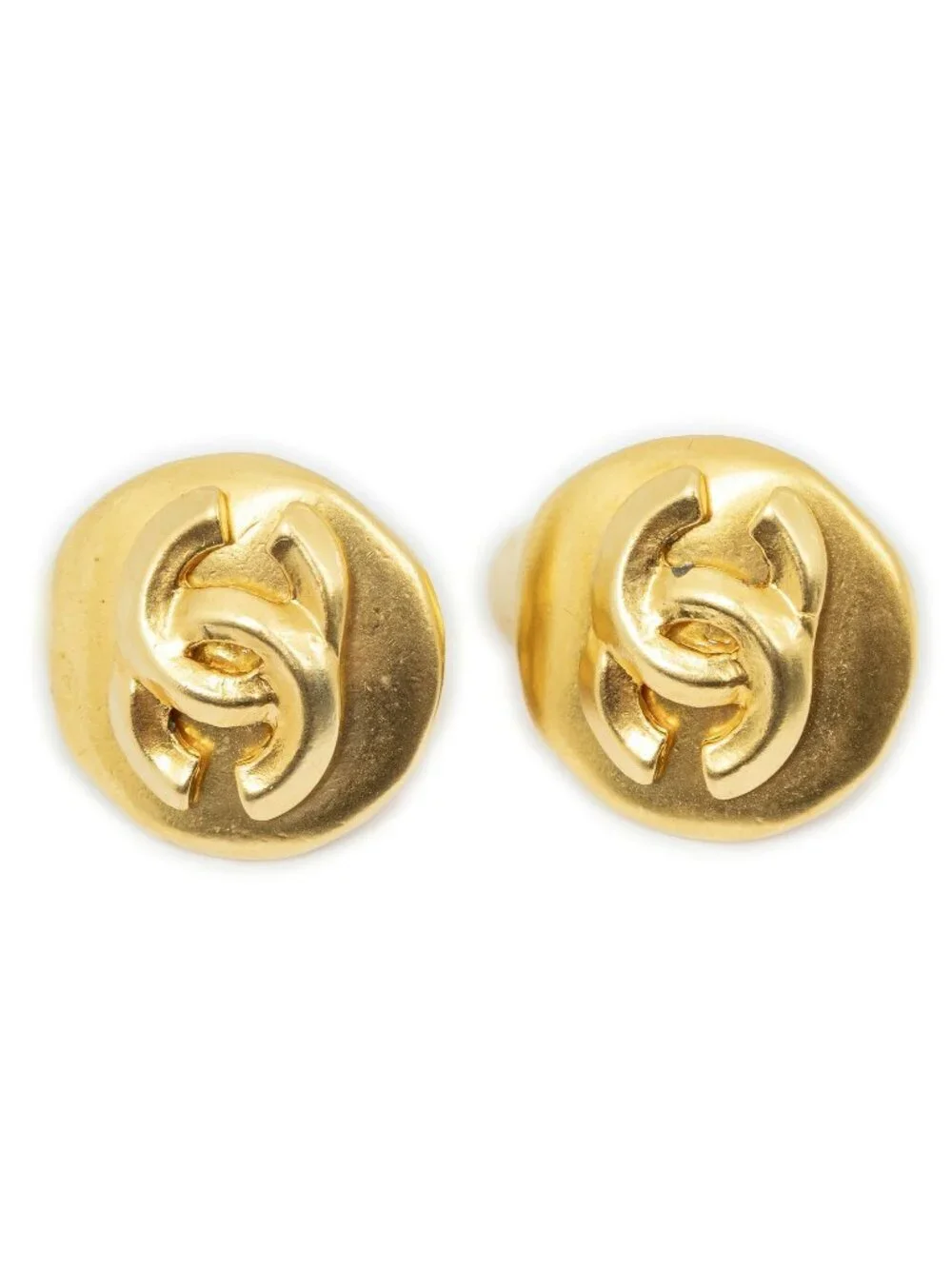 Chanel CC Logo Round Clip Type Earrings Gold Plated